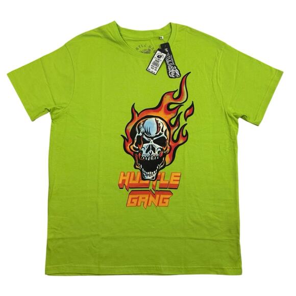 Hustle Gang Vengeance Skull Tee 2XL Acid Lime Graphic Streetwear Flame Logo NWT - Picture 4 of 15